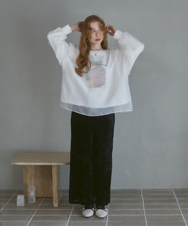 シアーレイヤードプリントスウェットトップス