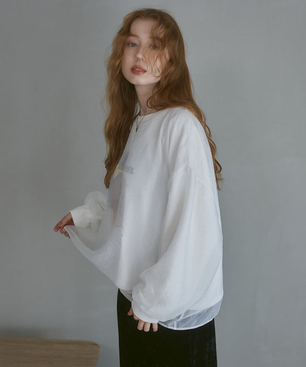 シアーレイヤードプリントスウェットトップス