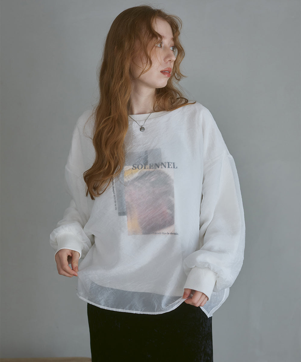 シアーレイヤードプリントスウェットトップス