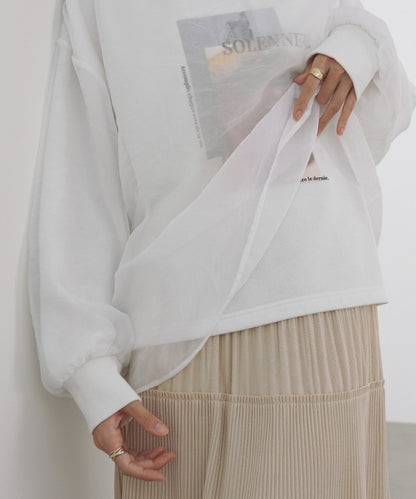 シアーレイヤードプリントスウェットトップス