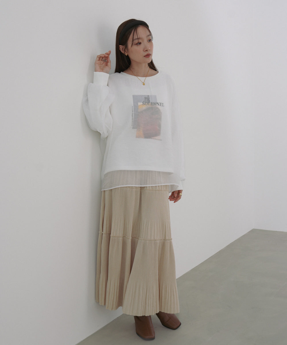 シアーレイヤードプリントスウェットトップス