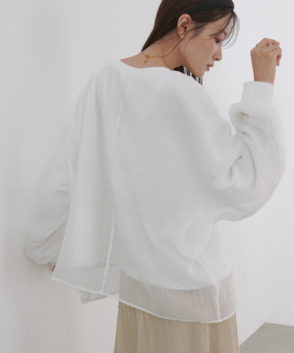 シアーレイヤードプリントスウェットトップス