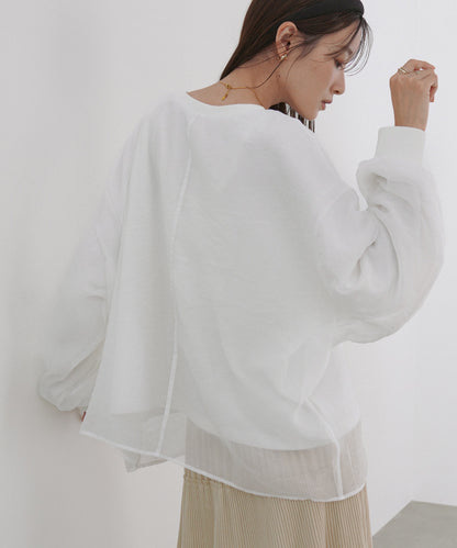 シアーレイヤードプリントスウェットトップス