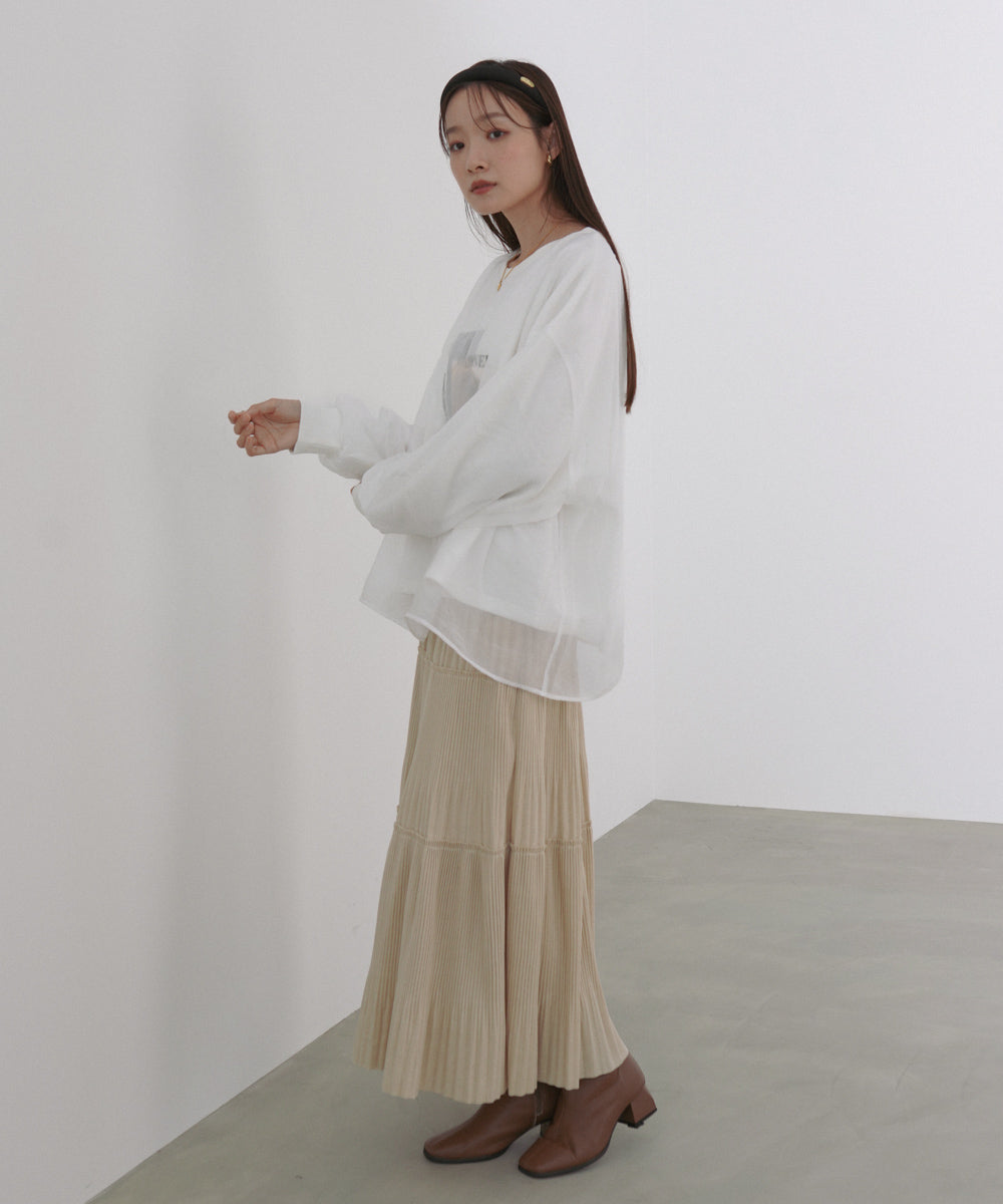 シアーレイヤードプリントスウェットトップス