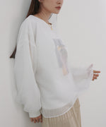 シアーレイヤードプリントスウェットトップス