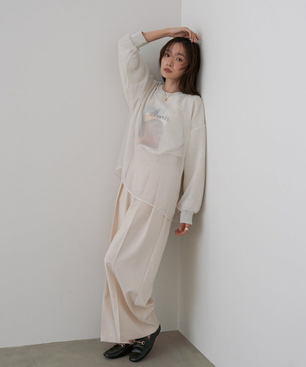 シアーレイヤードプリントスウェットトップス