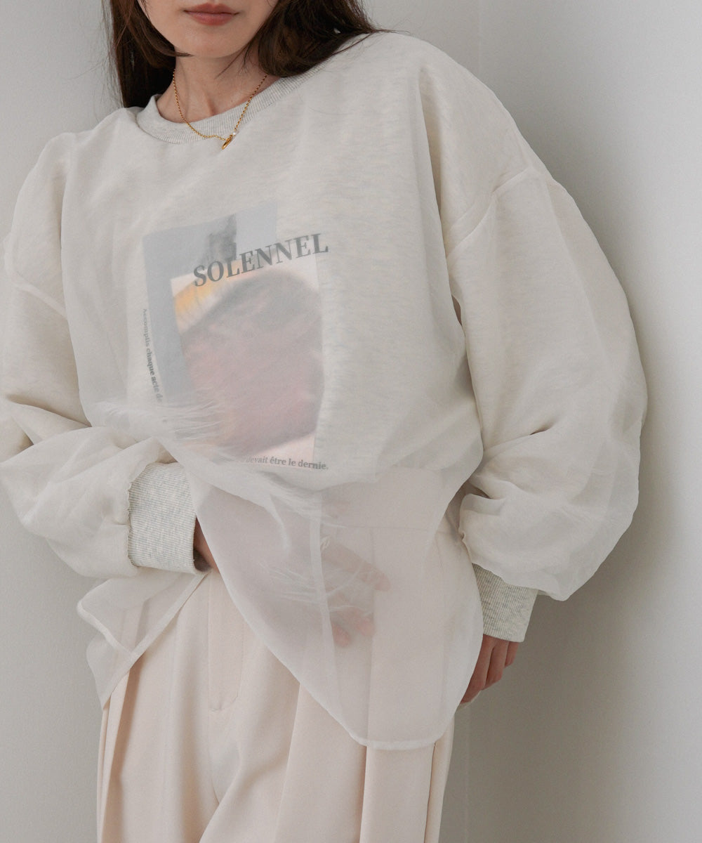 シアーレイヤードプリントスウェットトップス