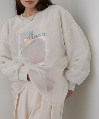 シアーレイヤードプリントスウェットトップス