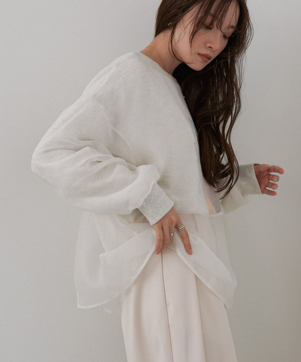 シアーレイヤードプリントスウェットトップス