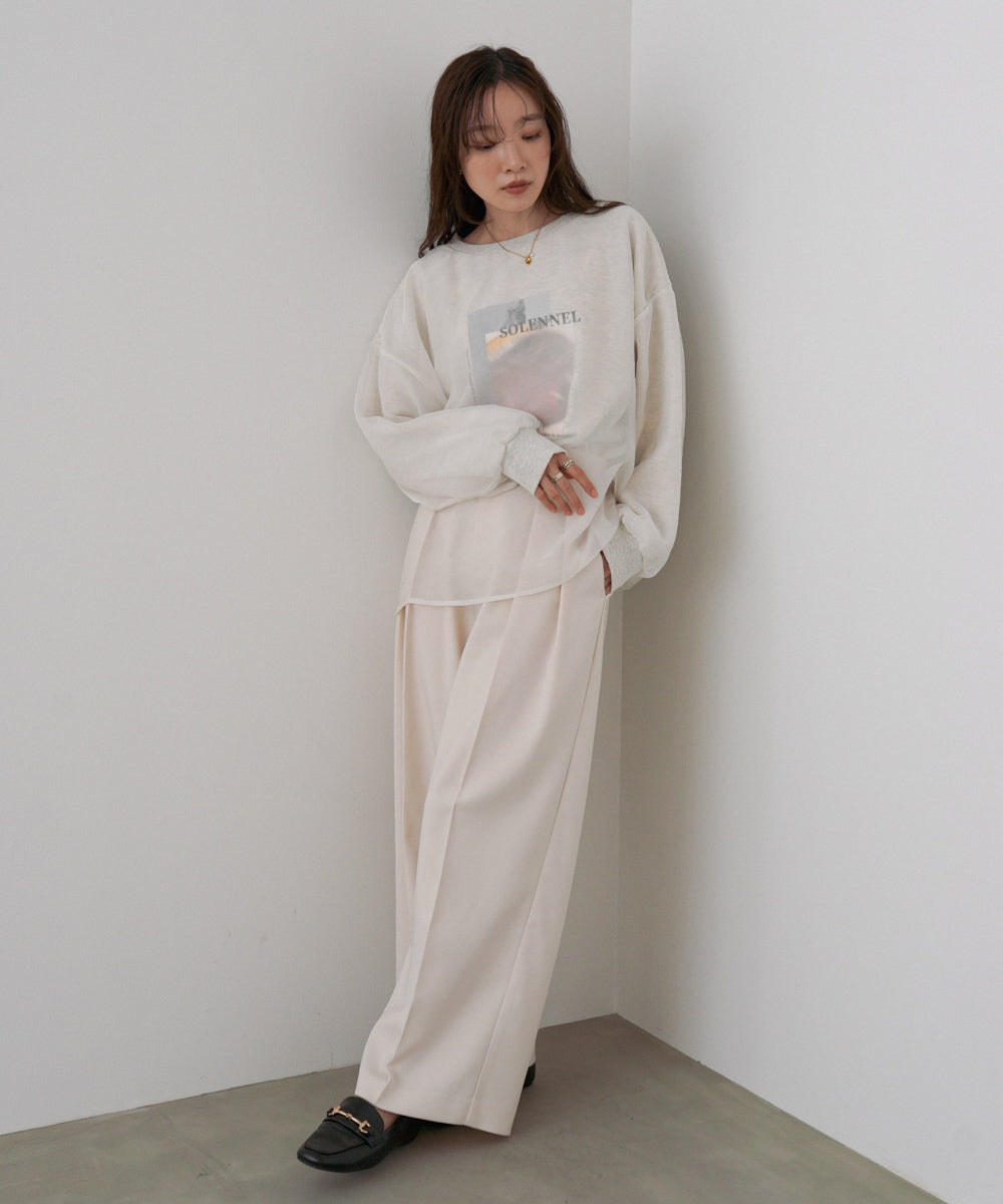 シアーレイヤードプリントスウェットトップス