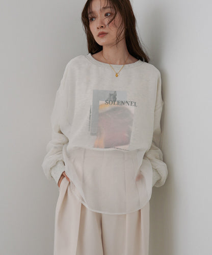 シアーレイヤードプリントスウェットトップス