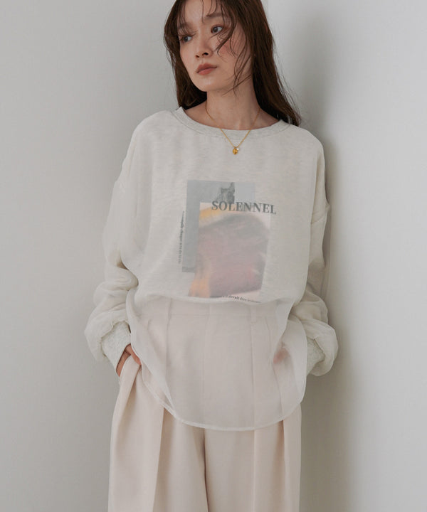 シアーレイヤードプリントスウェットトップス