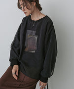 シアーレイヤードプリントスウェットトップス