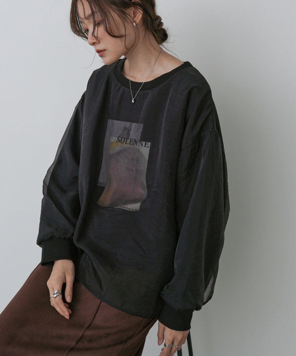 シアーレイヤードプリントスウェットトップス