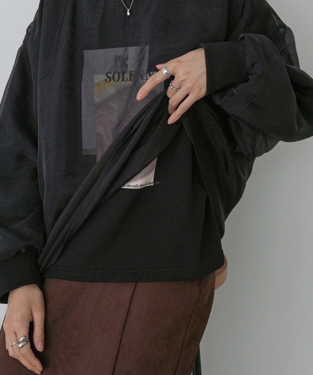 シアーレイヤードプリントスウェットトップス