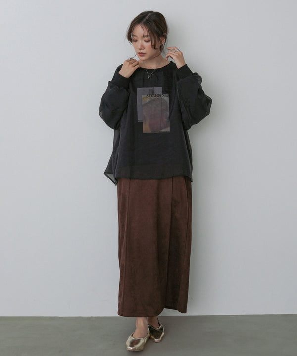 シアーレイヤードプリントスウェットトップス