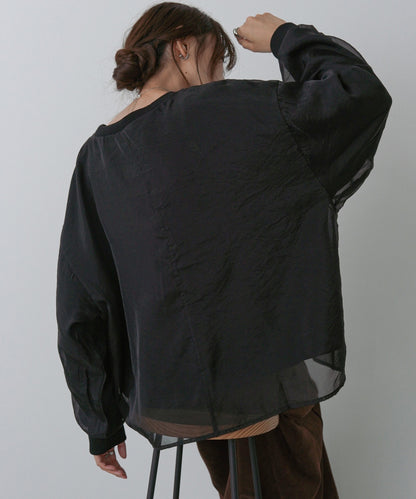 シアーレイヤードプリントスウェットトップス