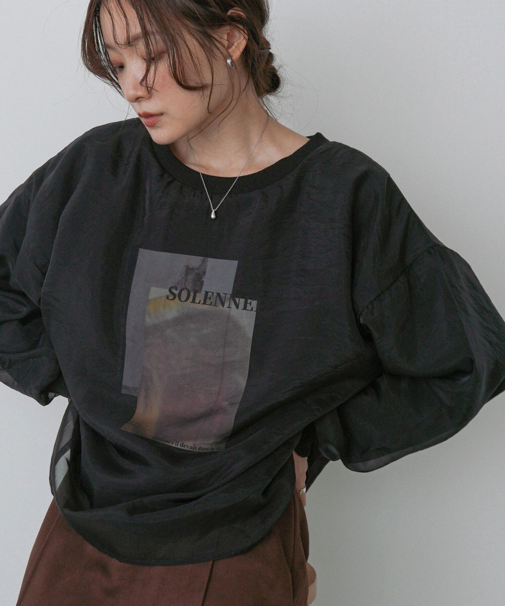 シアーレイヤードプリントスウェットトップス