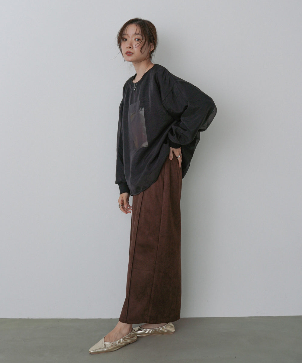 シアーレイヤードプリントスウェットトップス