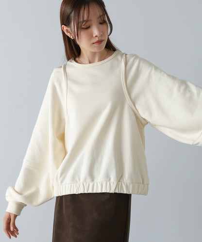 レイヤードライクパイピングスウェットトップス