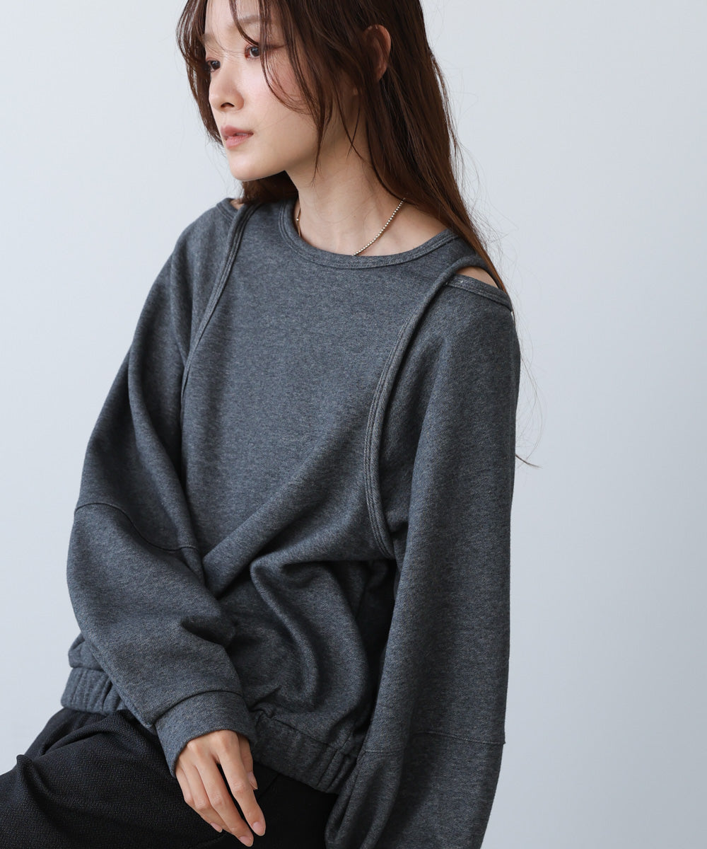 レイヤードライクパイピングスウェットトップス