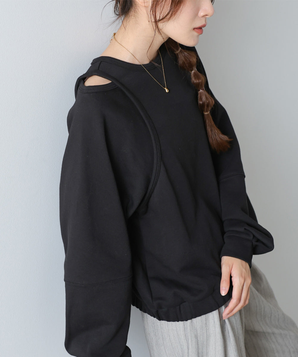 レイヤードライクパイピングスウェットトップス