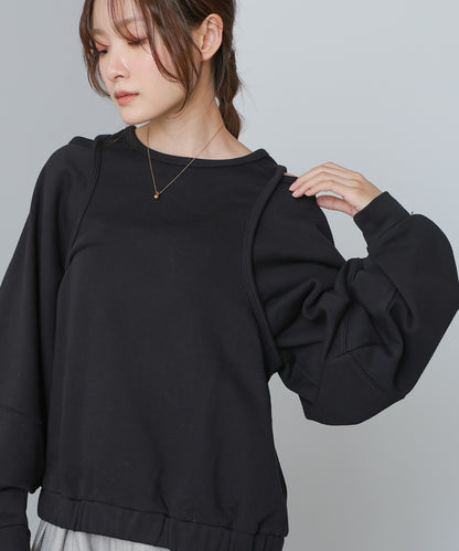 レイヤードライクパイピングスウェットトップス