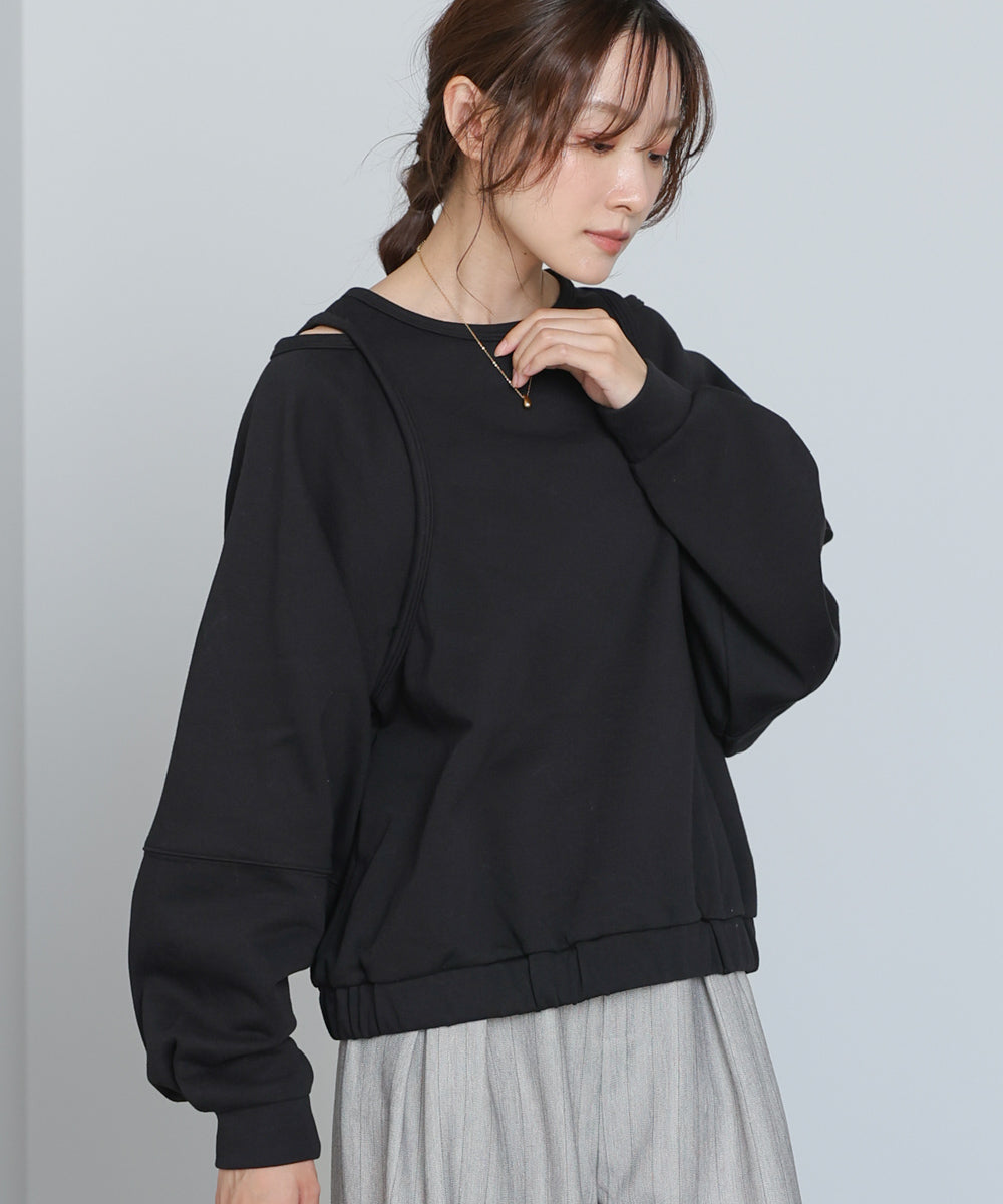 レイヤードライクパイピングスウェットトップス