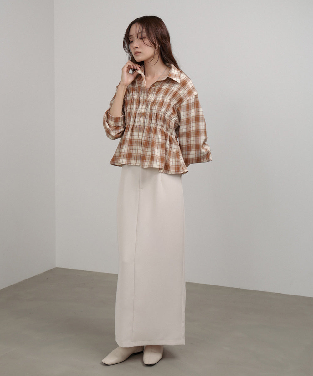 シャーリングビスチェ風デザインチェックシャツ