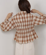 シャーリングビスチェ風デザインチェックシャツ