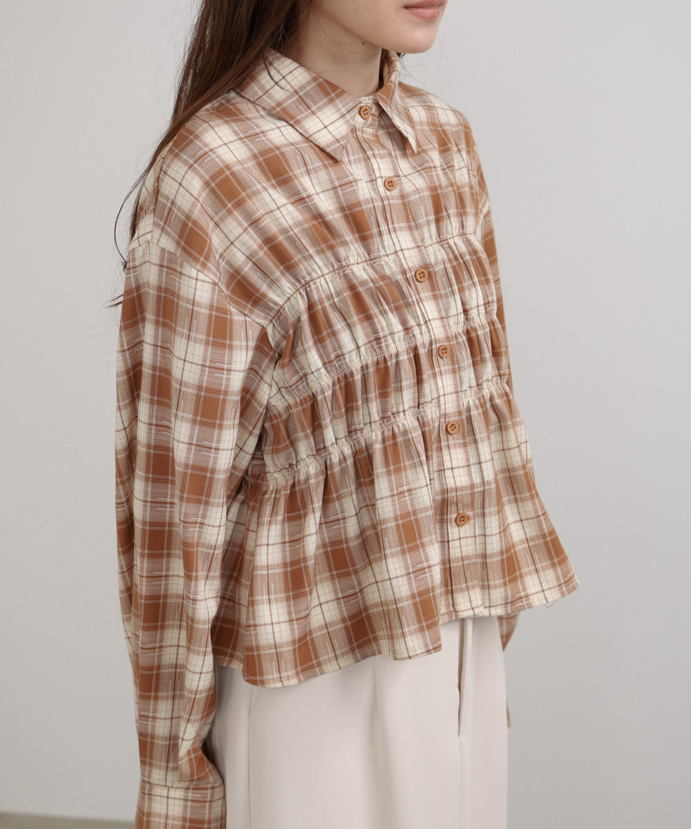 新品試着のみ　チェックトップス　Sサイズ　ジャザサイズ ワイシャツ チェック ネイビー ドビー CHOYA1886| CHOYA SHIRT