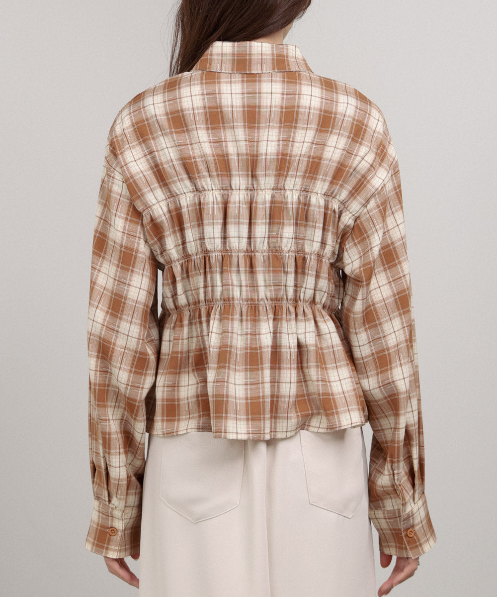 シャーリングビスチェ風デザインチェックシャツ