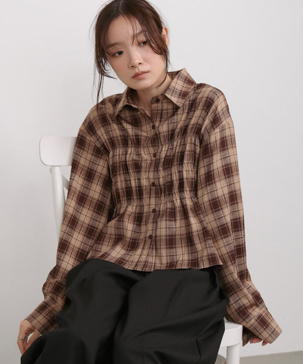 シャーリングビスチェ風デザインチェックシャツ