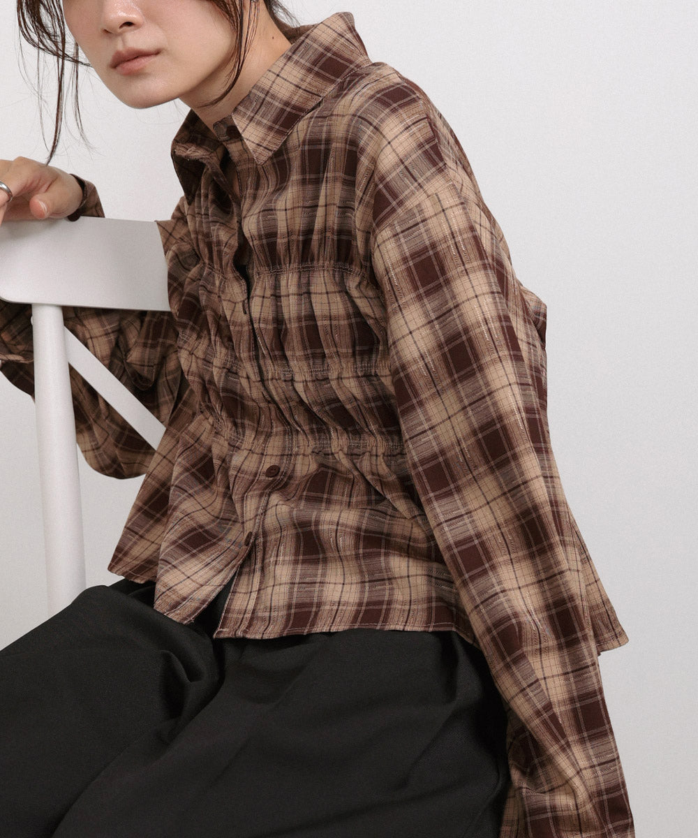 シャーリングビスチェ風デザインチェックシャツ
