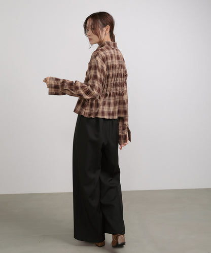 シャーリングビスチェ風デザインチェックシャツ