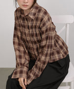 シャーリングビスチェ風デザインチェックシャツ