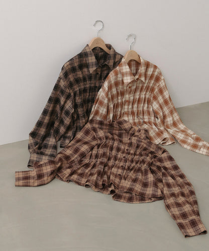 シャーリングビスチェ風デザインチェックシャツ