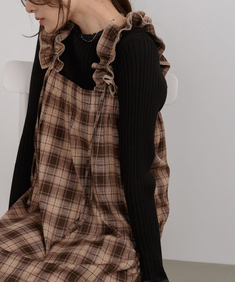 チェックギャザージャンパーワンピース