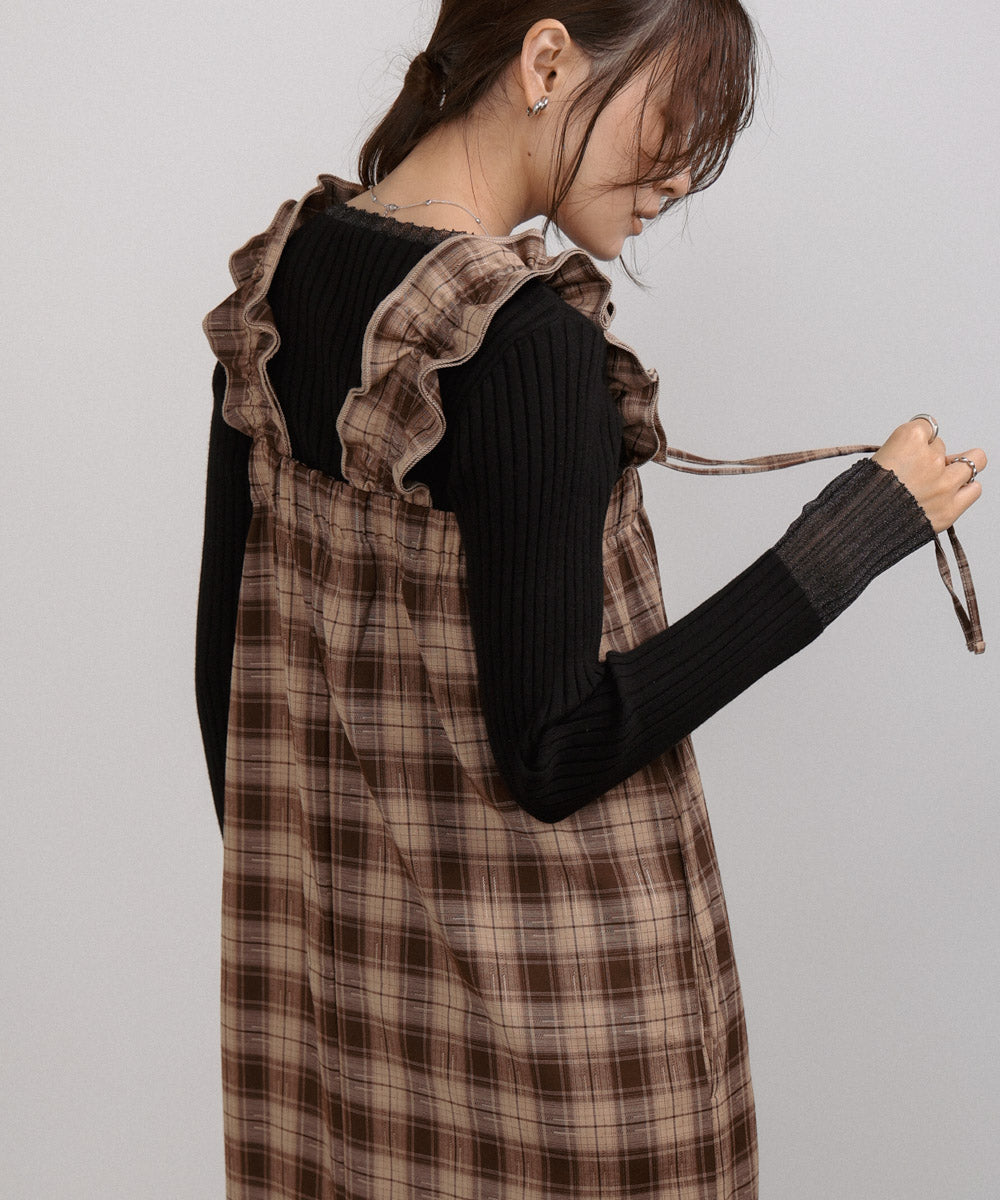 チェックギャザージャンパーワンピース