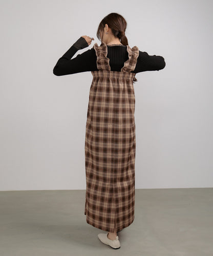 チェックギャザージャンパーワンピース