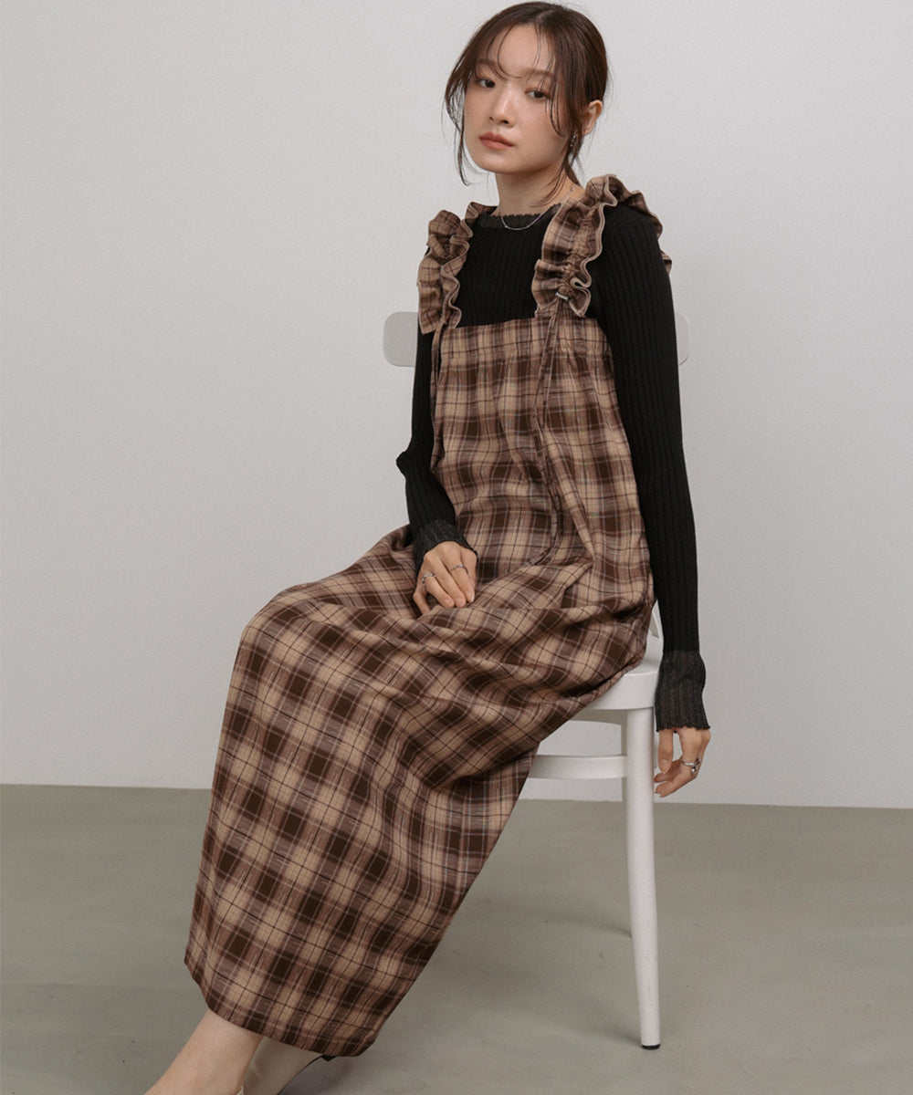 チェックギャザージャンパーワンピース – Bab