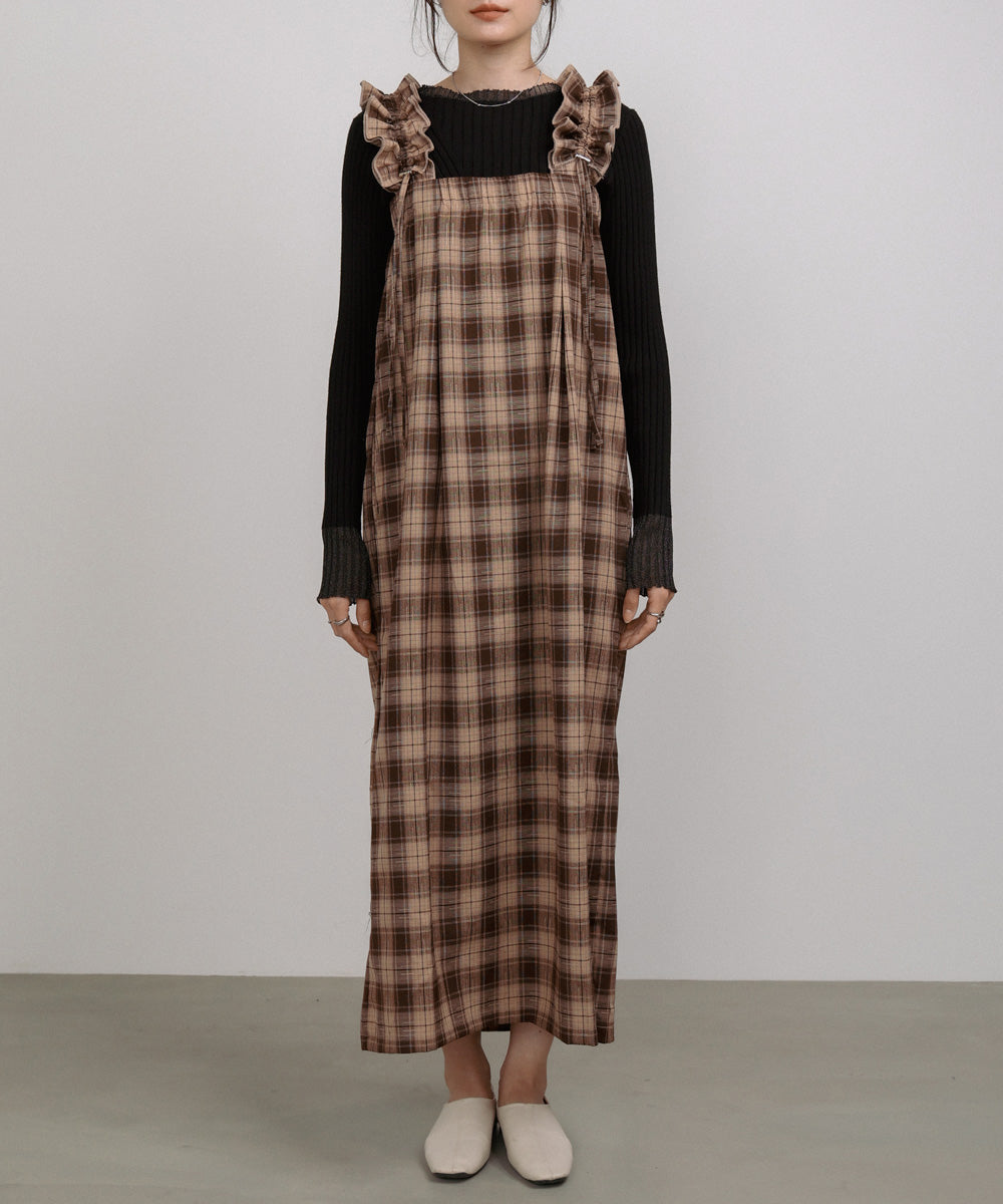 チェックギャザージャンパーワンピース