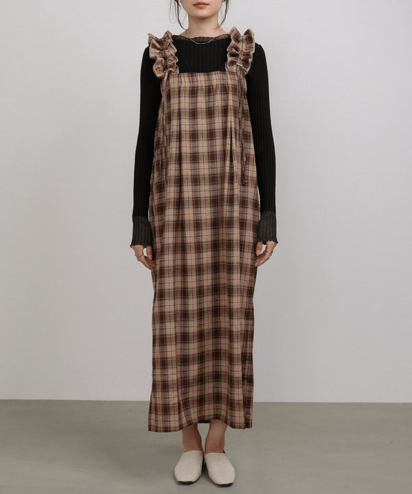 チェックギャザージャンパーワンピース