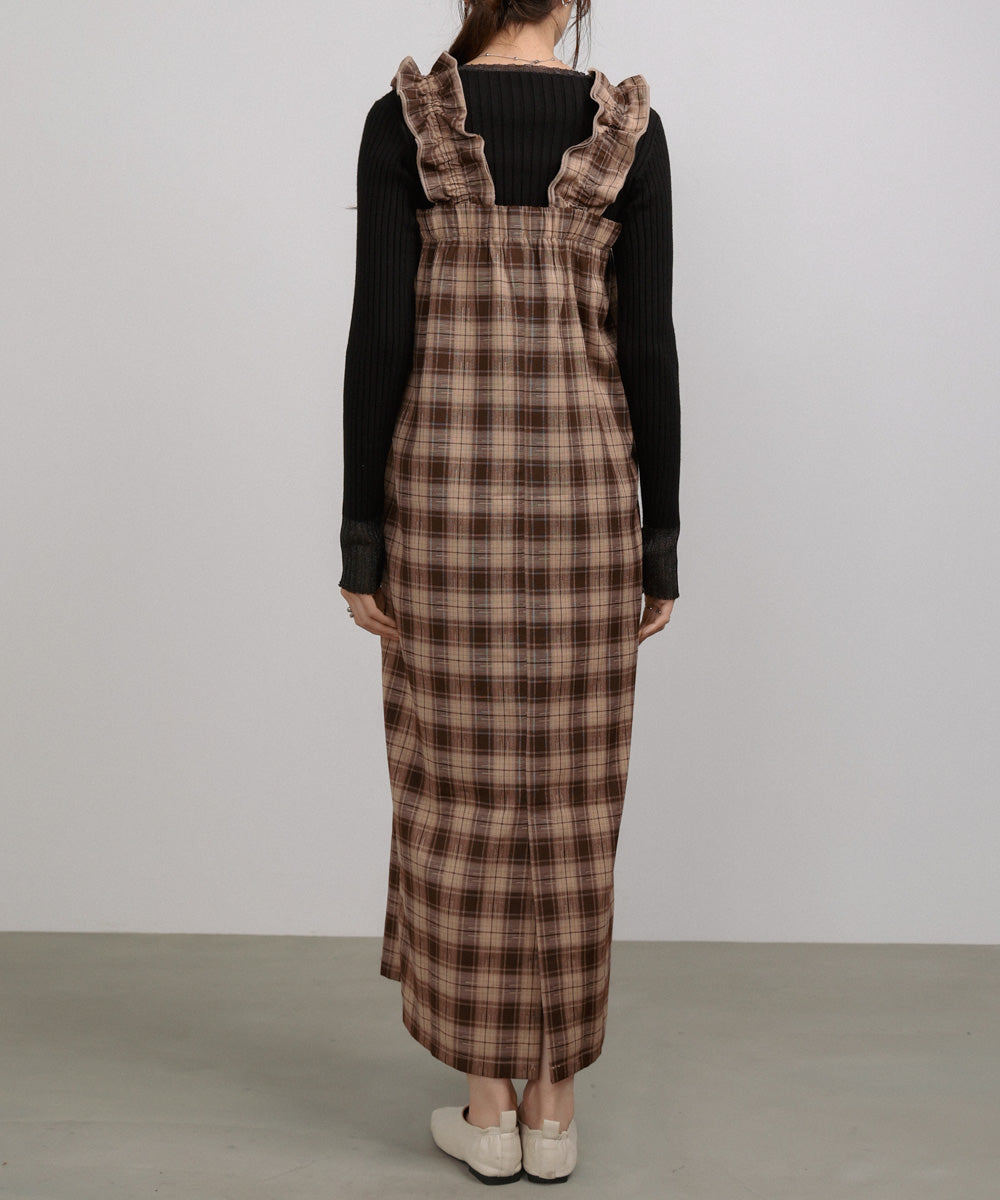 チェックギャザージャンパーワンピース