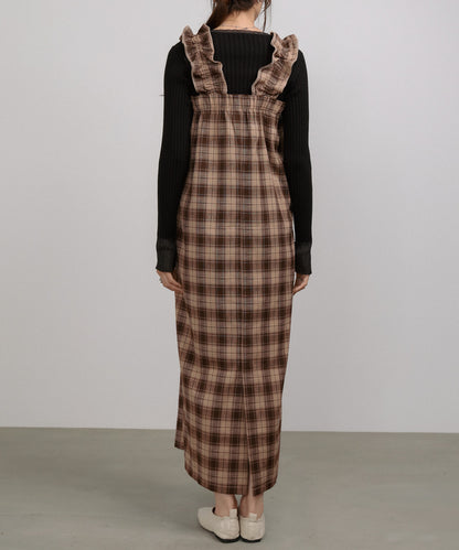 チェックギャザージャンパーワンピース