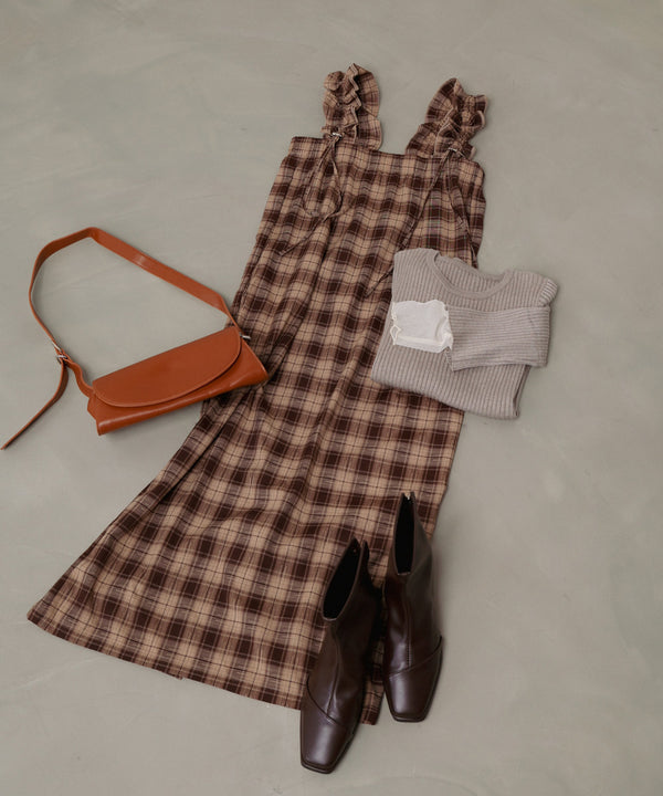 チェックギャザージャンパーワンピース