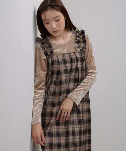 チェックギャザージャンパーワンピース