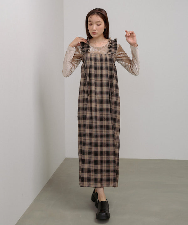 チェックギャザージャンパーワンピース