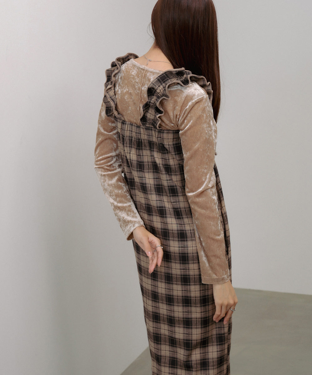 チェックギャザージャンパーワンピース