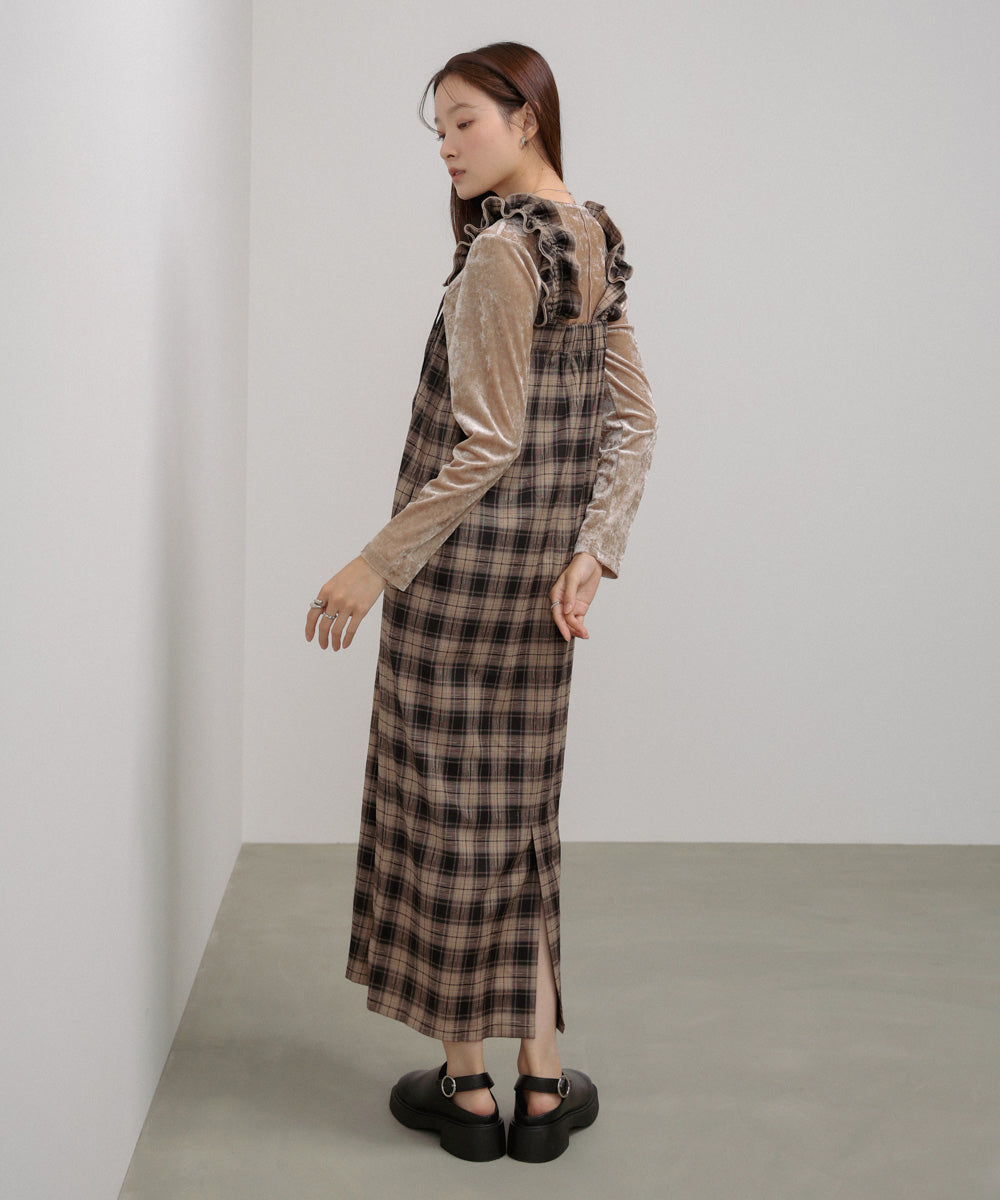 チェックギャザージャンパーワンピース